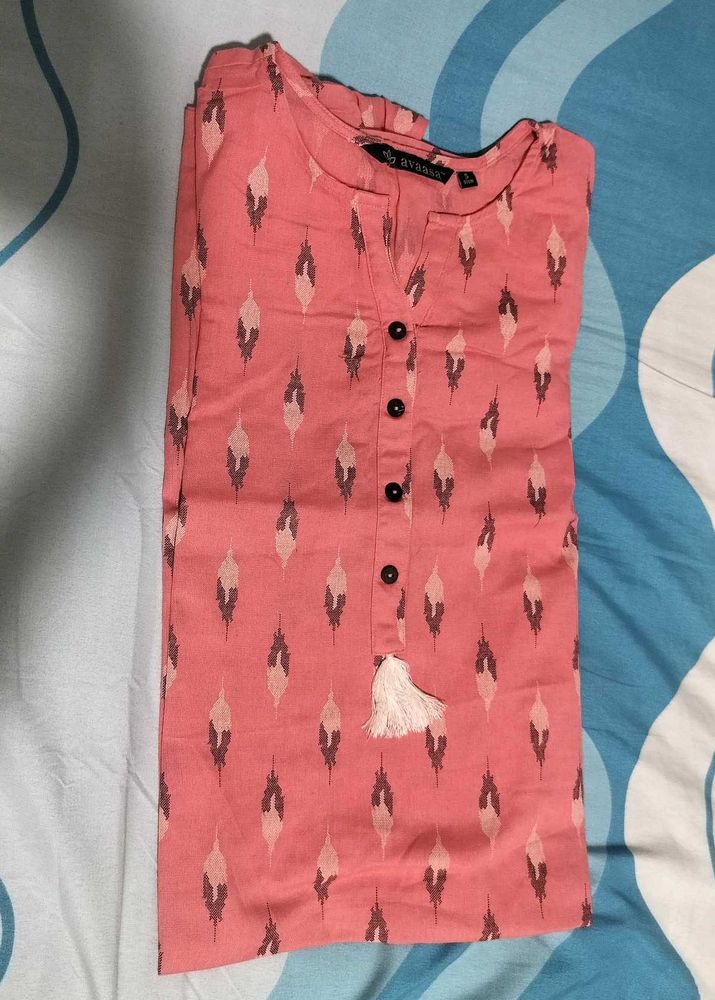 Peach Printed Kurta (with Button Placket)