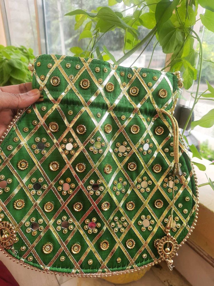 Mirror Worked Green Potli