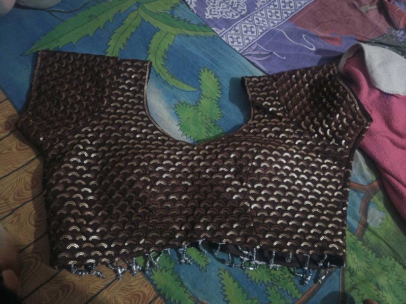 New Coffee brown sequence blouse