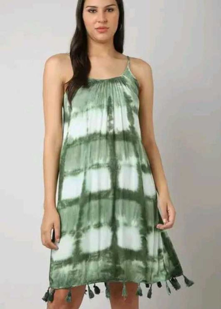 Green Tie-Dye Tassel Dress