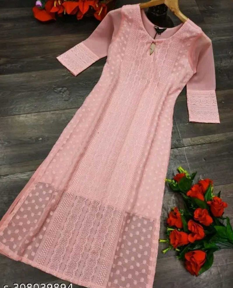 Peach Chikankari Kurti