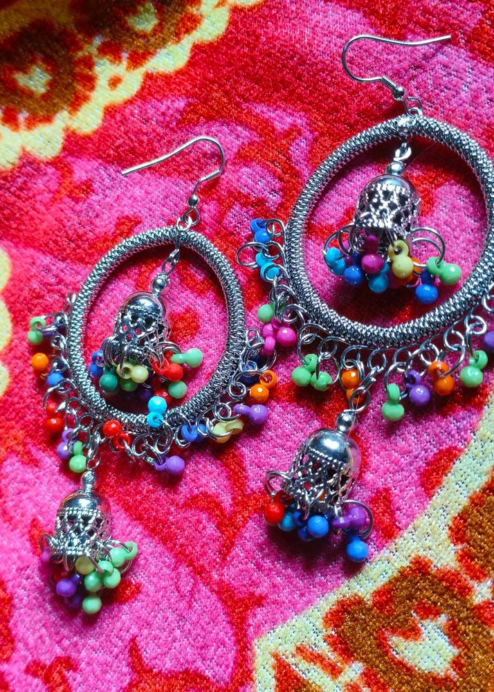 Boho Beaded Jhumka Earrings