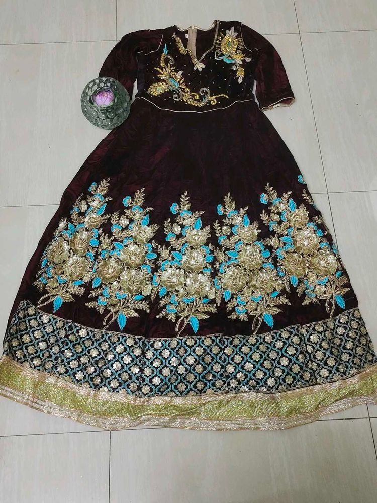 Elegant Embroidered velvet Ethnic Gown