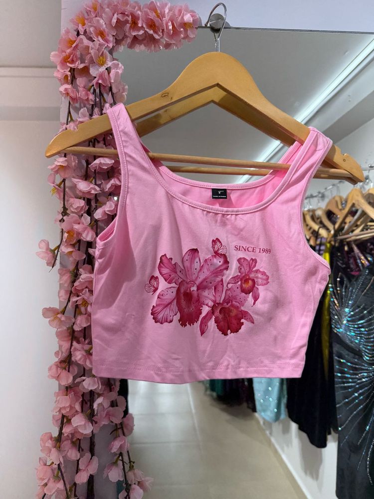 Pink Floral Crop Top