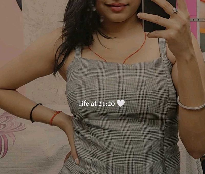 Grey Plaid Mini Dress