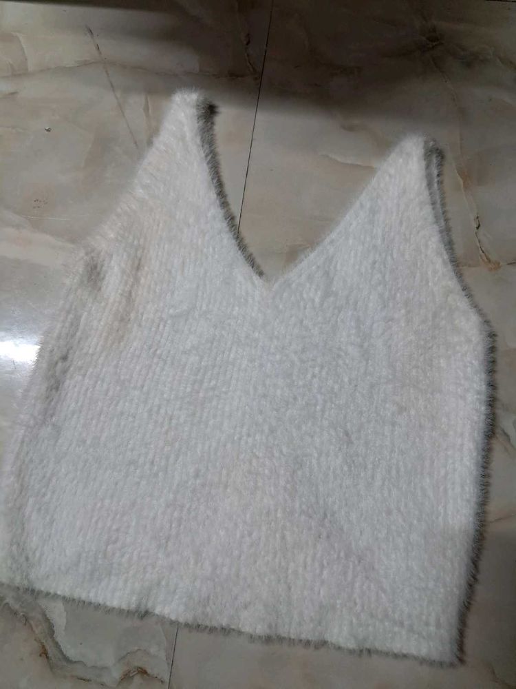 Fuzzy White Tank Top