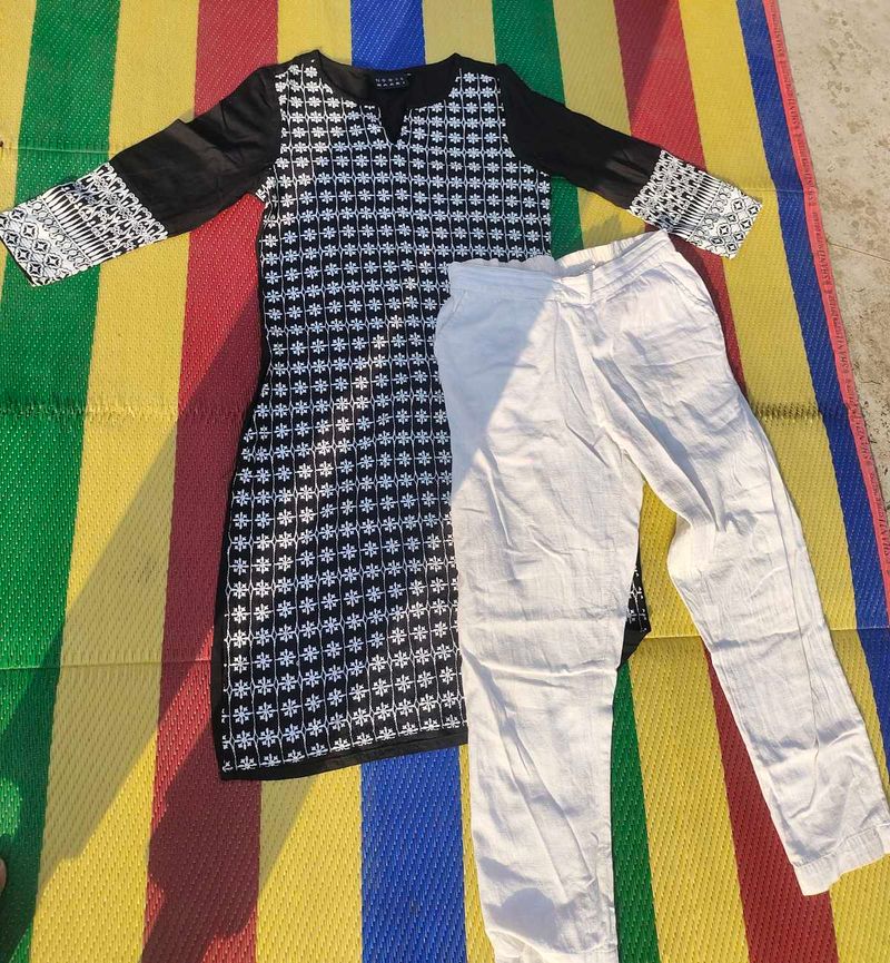 Black &amp; White Kurta Set