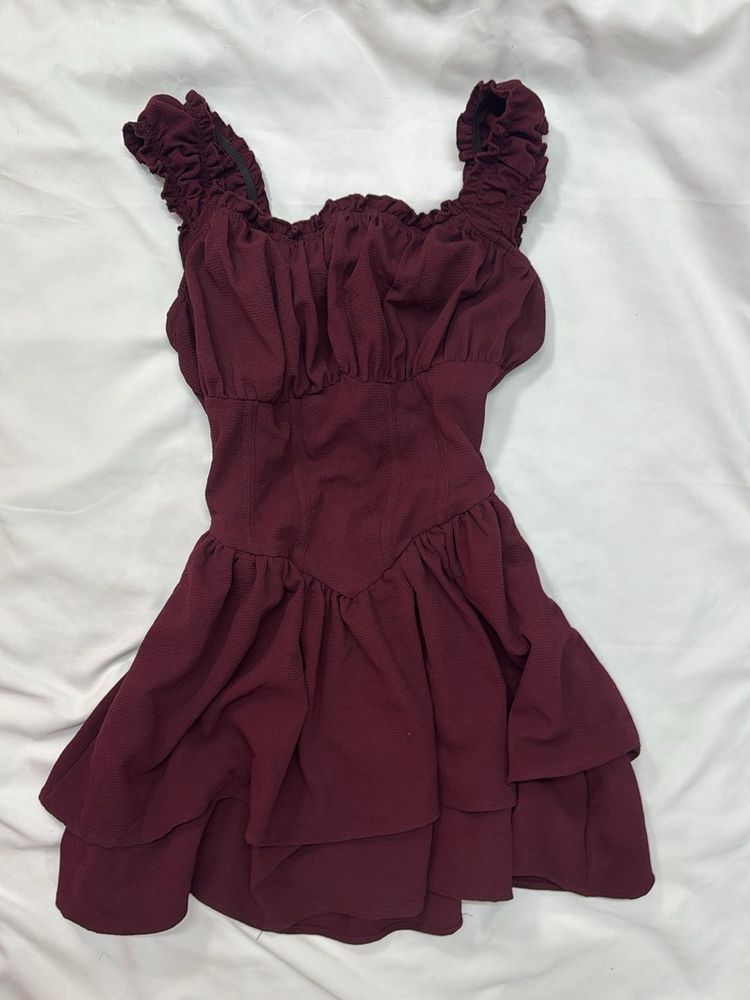Burgundy Ruffle Mini Dress
