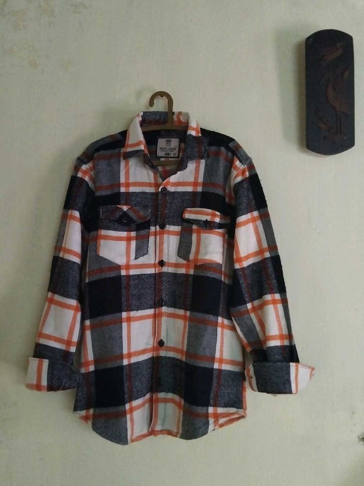 Orange &amp; Navy Plaid Flannel Shirt