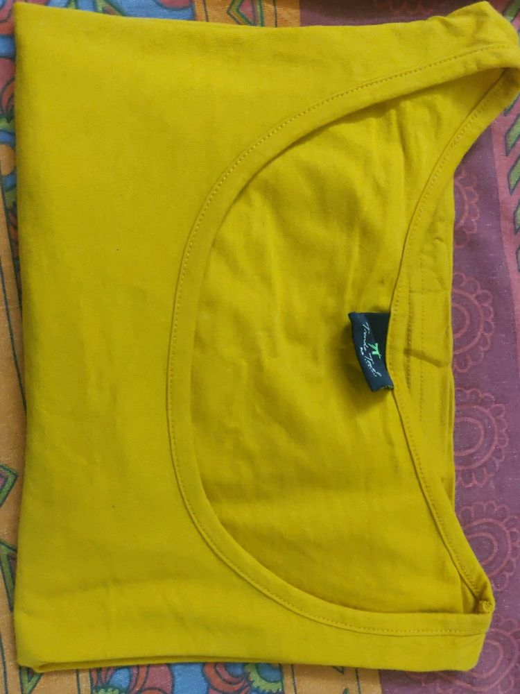 Mustard Yellow Crop Deep Neck Full Sleeve Tshirt