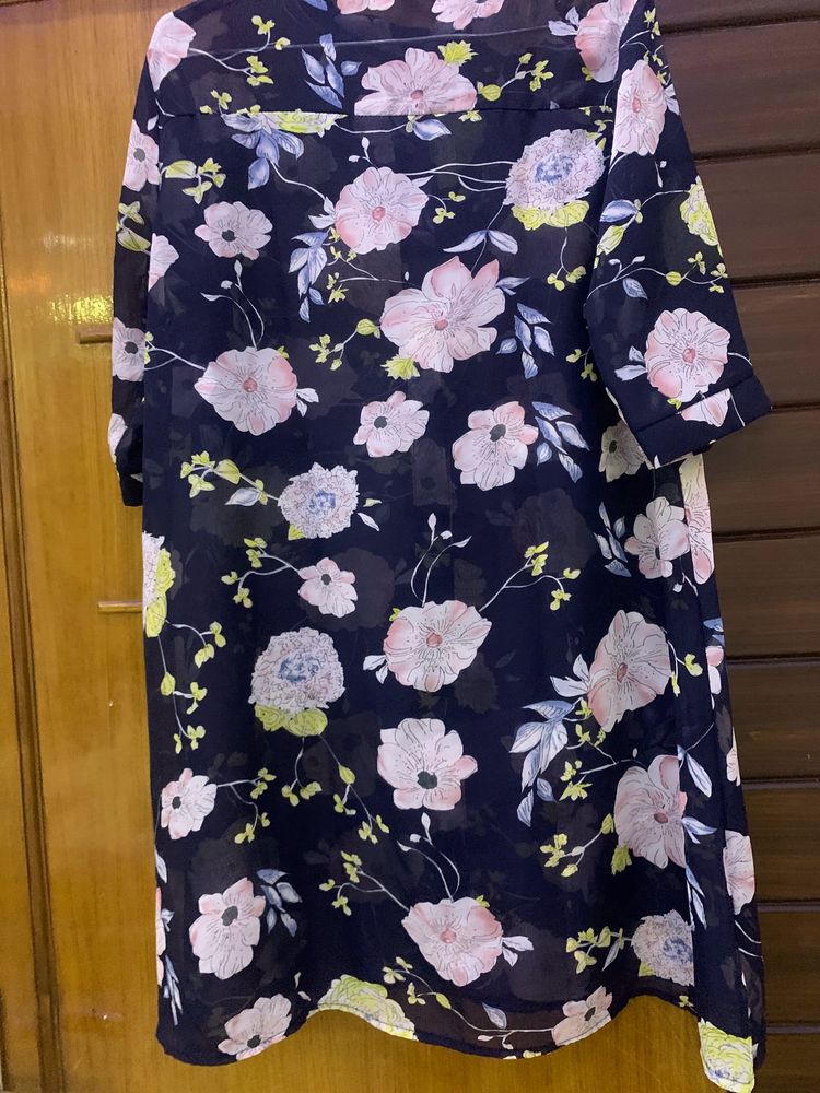 Blue Georgette Flowers Print Top
