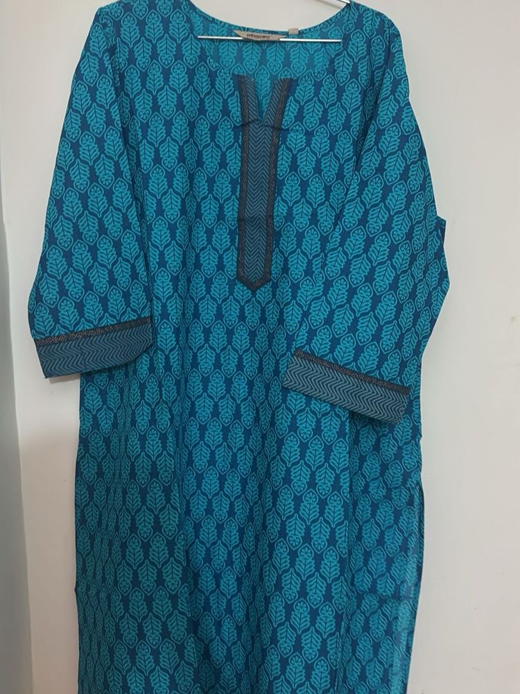 Blue Leaf Print Kurti