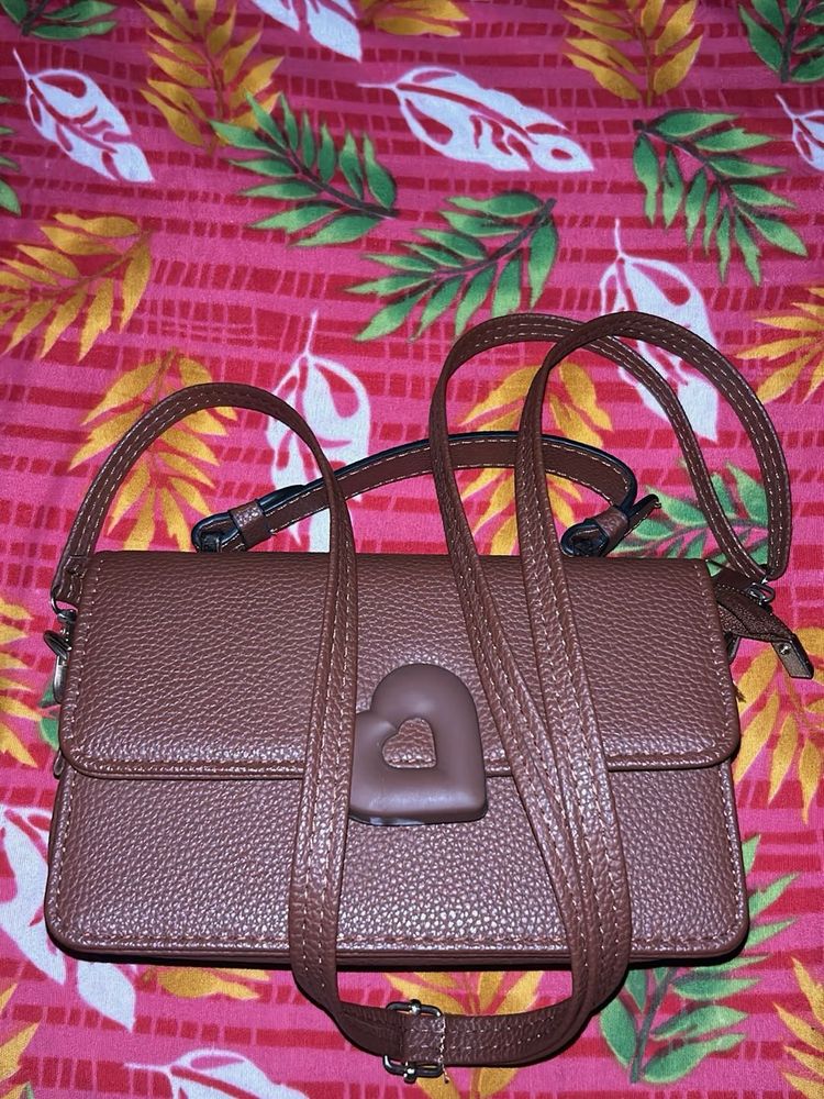 Brown Heart Clasp Crossbody Bag
