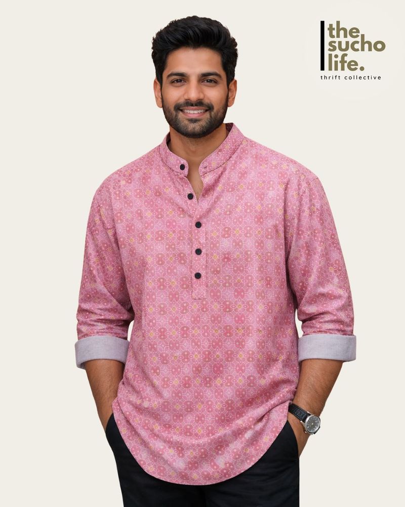 Stylish Pink Printed Kurta | 4XL