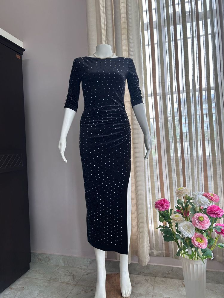 Studded Black Velvet Dress