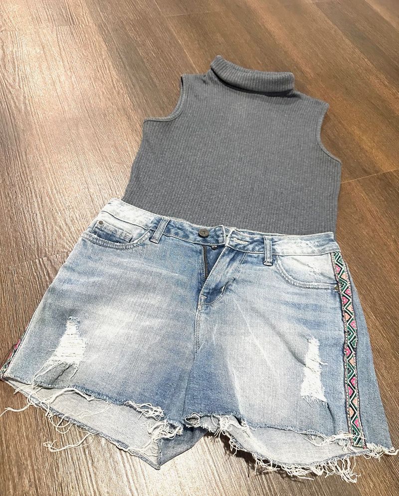 Denim Shorts And Tops Combo
