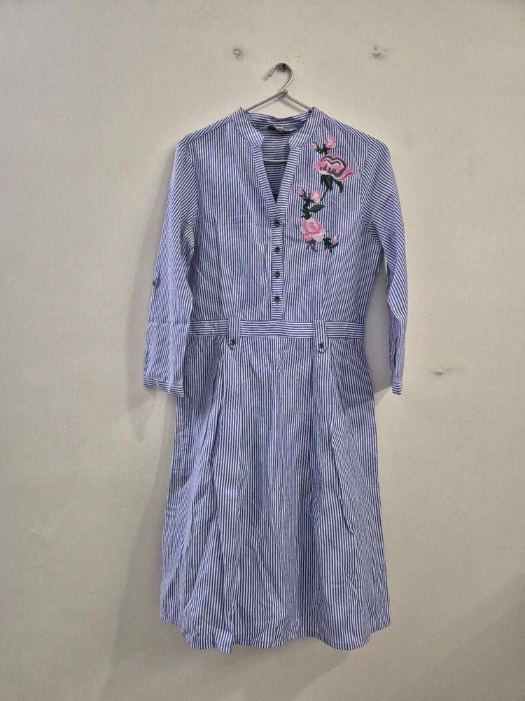 Striped Embroidered Shirt Dress