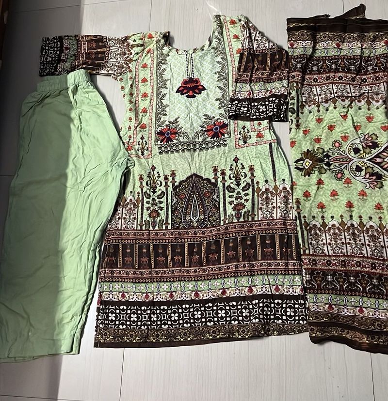 Mint Green Paisley Print 3-Piece Outfit