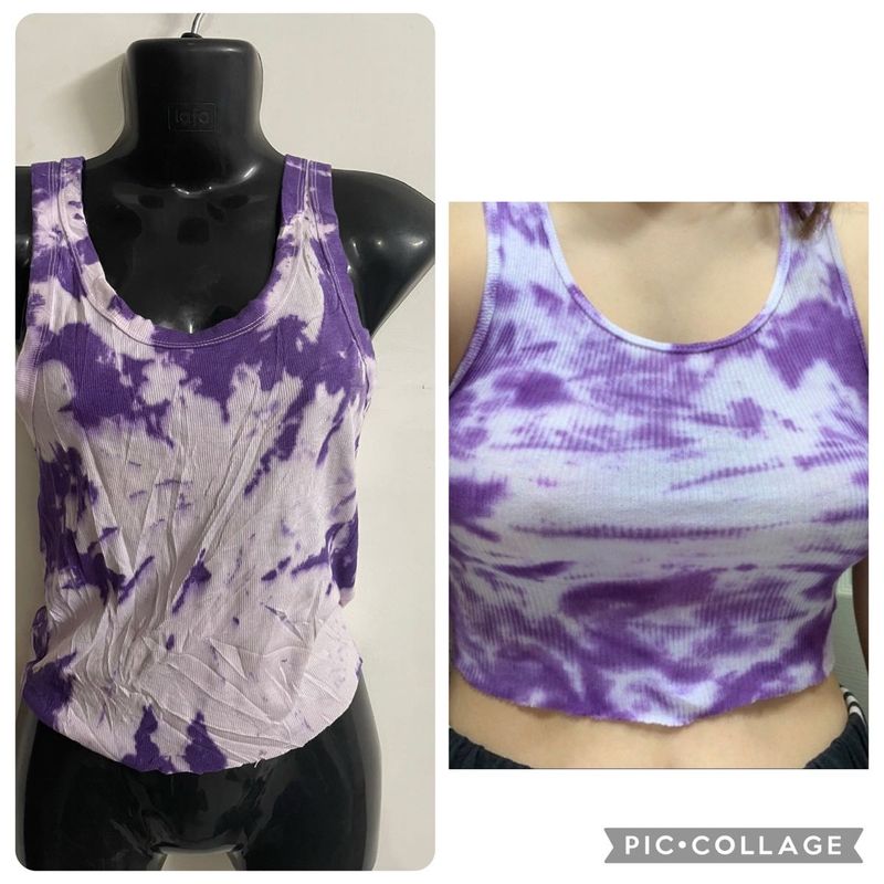Purple N White Tie Dye Tank Top