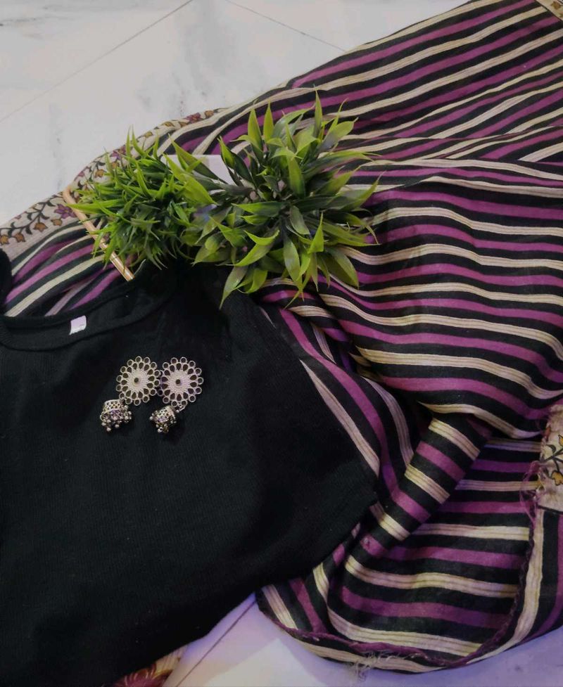 Striped Saree with Black Top
