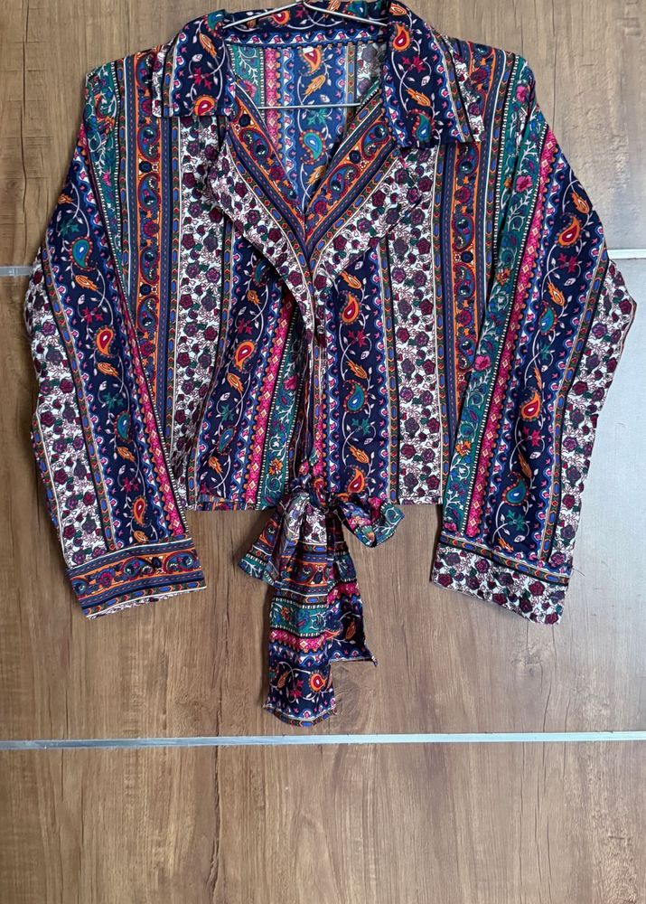 Patterned Tie-Front Top