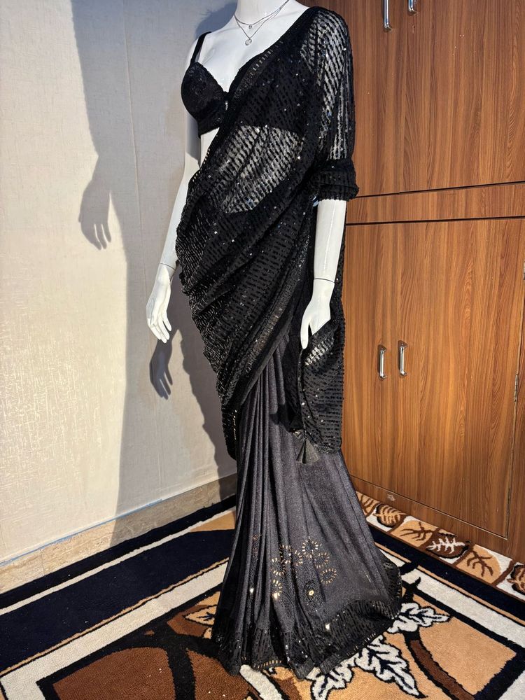 Elegant Black Sequin Saree