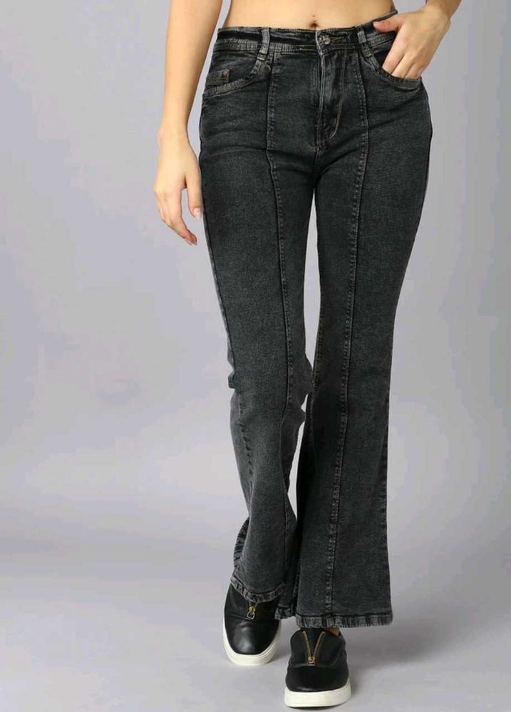 Women Flared High Rise Black Jeans