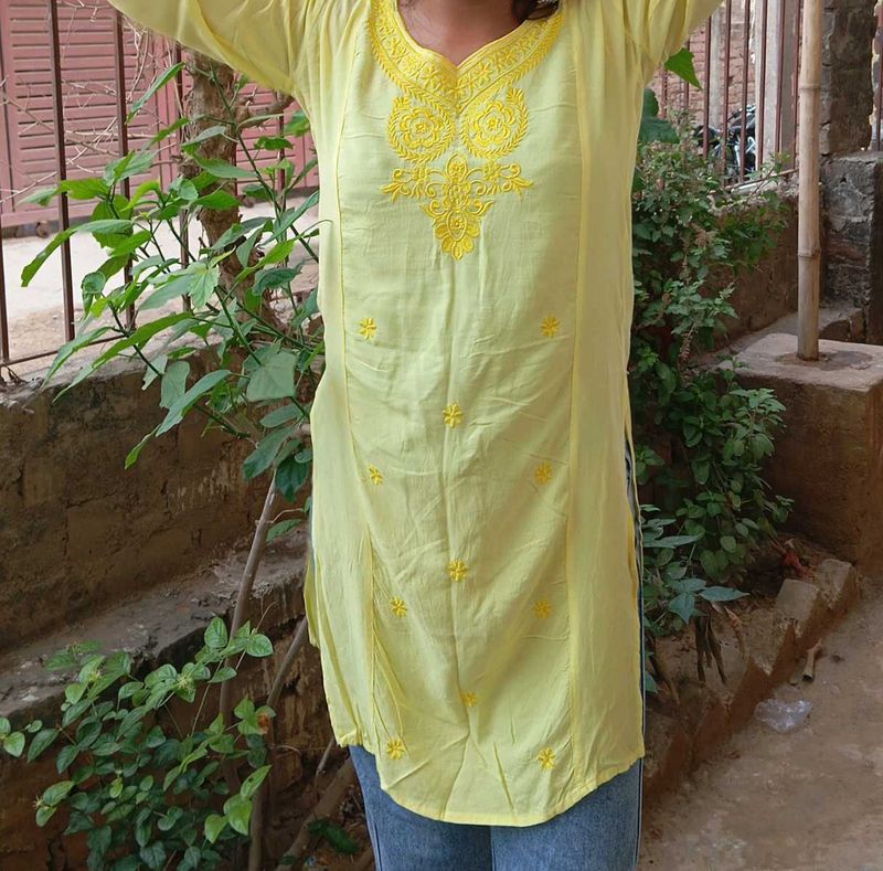 Yellow Embroidered Kurta