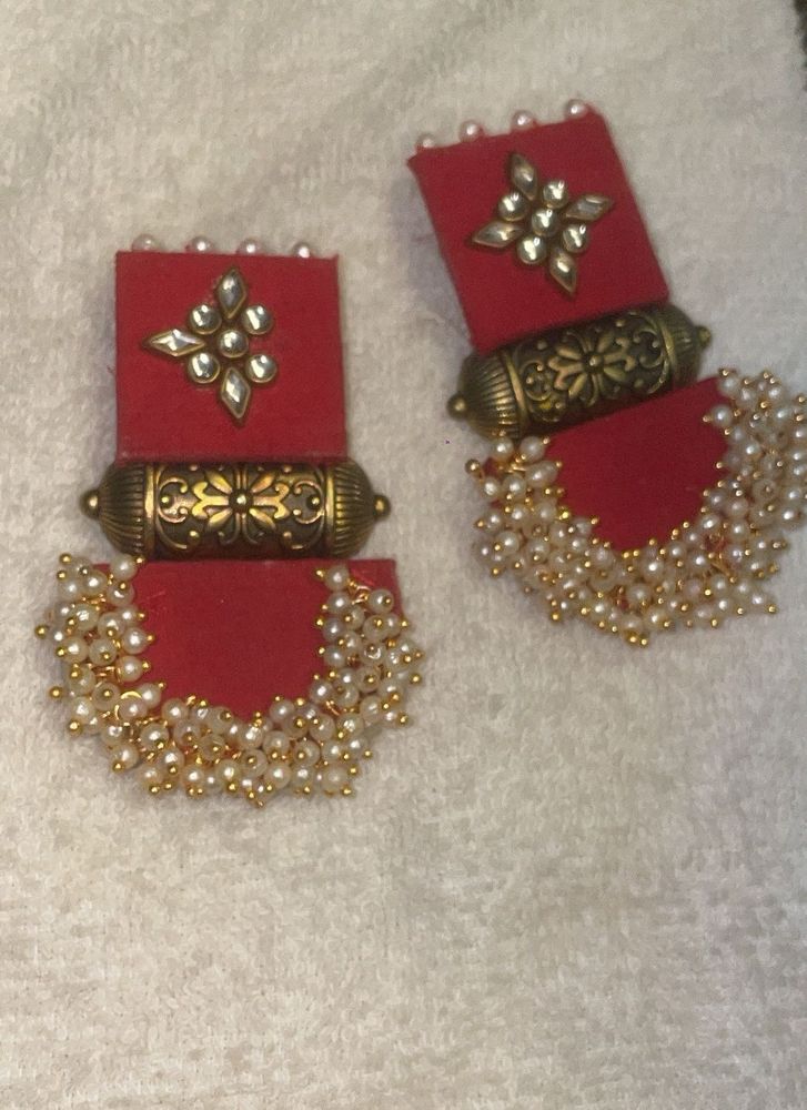 Red &amp; Pearl Earrings