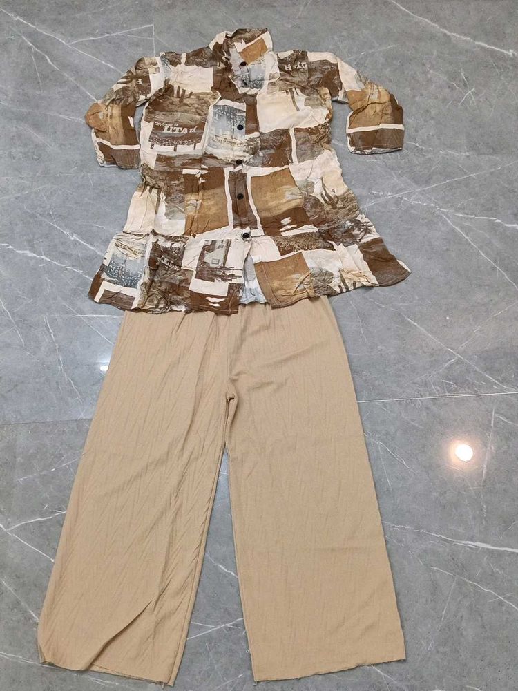 Brown &amp; Beige Top and Pants Set