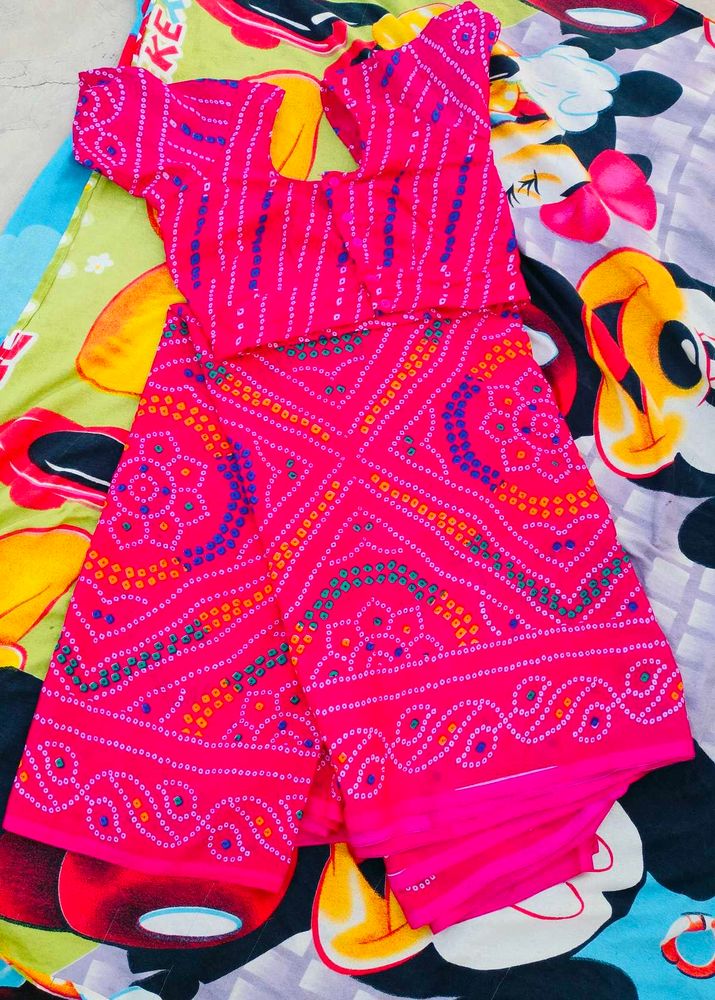 Pink Bandhani Saree With Blouse
