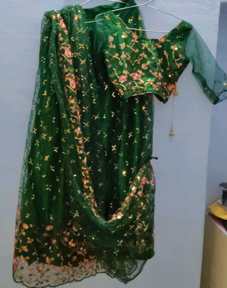 Gorgeous Green Embroidered Lehenga Set