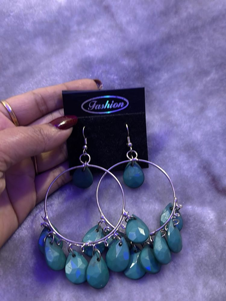 Teal Drop Hoop Earrings