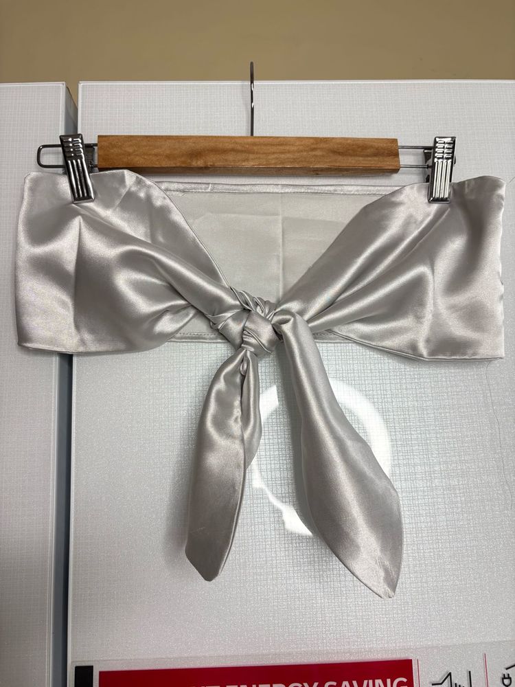 Silver bandeau front knot top