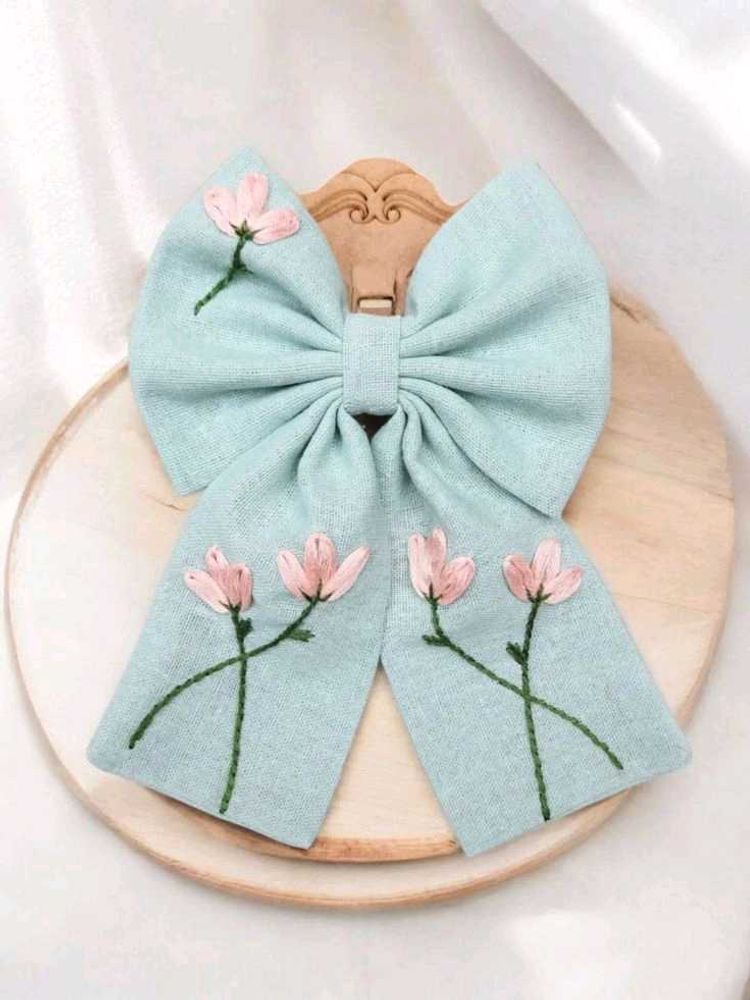 Floral Embroidered Hair Bow