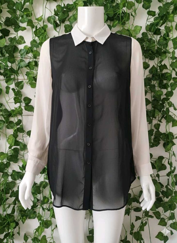 Sheer Black Button-Up Top