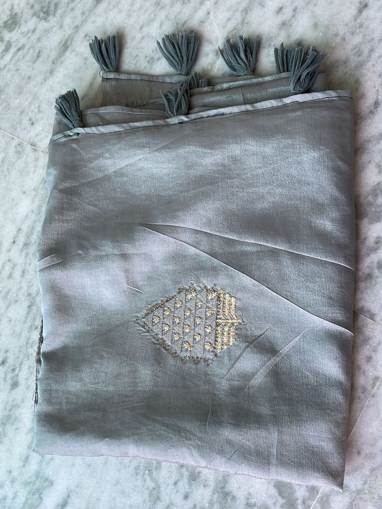 Elegant Grey Embroidered saree
