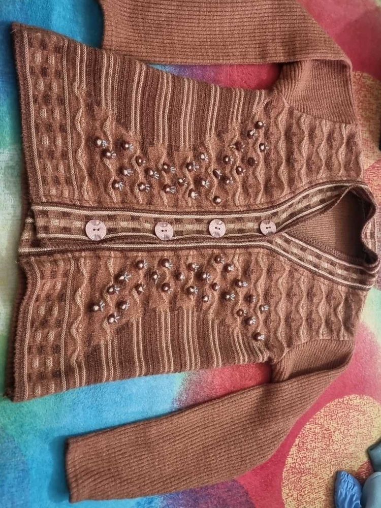 Brown Embellished Cardigan
