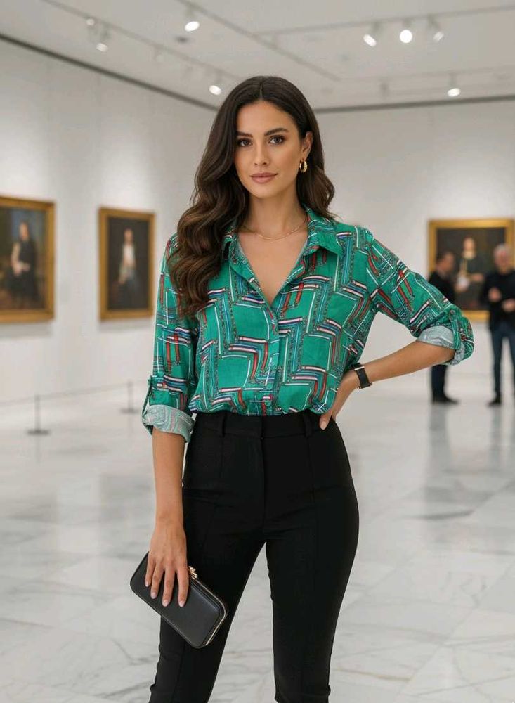 🏛️ Vintage Luxe Emerald Chain Print Shirt 🏛️
