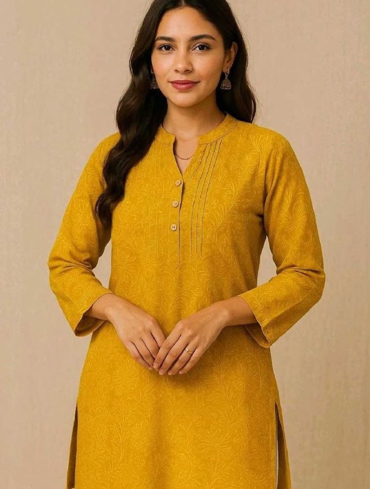 Mustard Pintuck Cotton Kurti