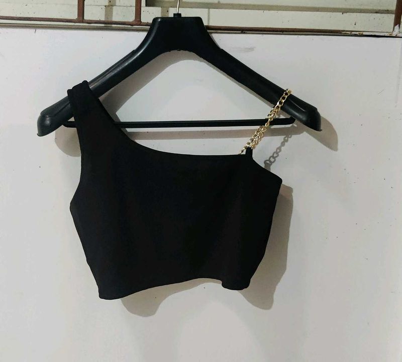 Black One-Shoulder Crop Top