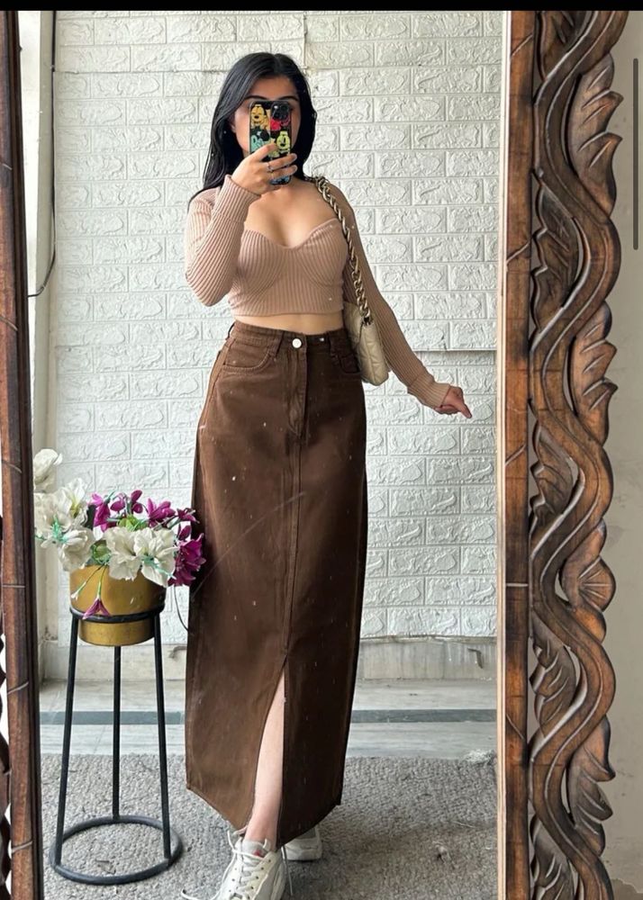 Zara Imported Brown Denim Skirt