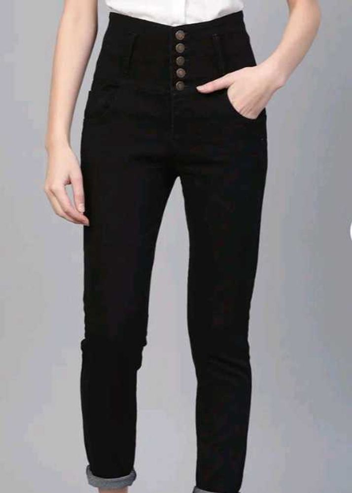 High Waist Black Jeans 5buttons trending