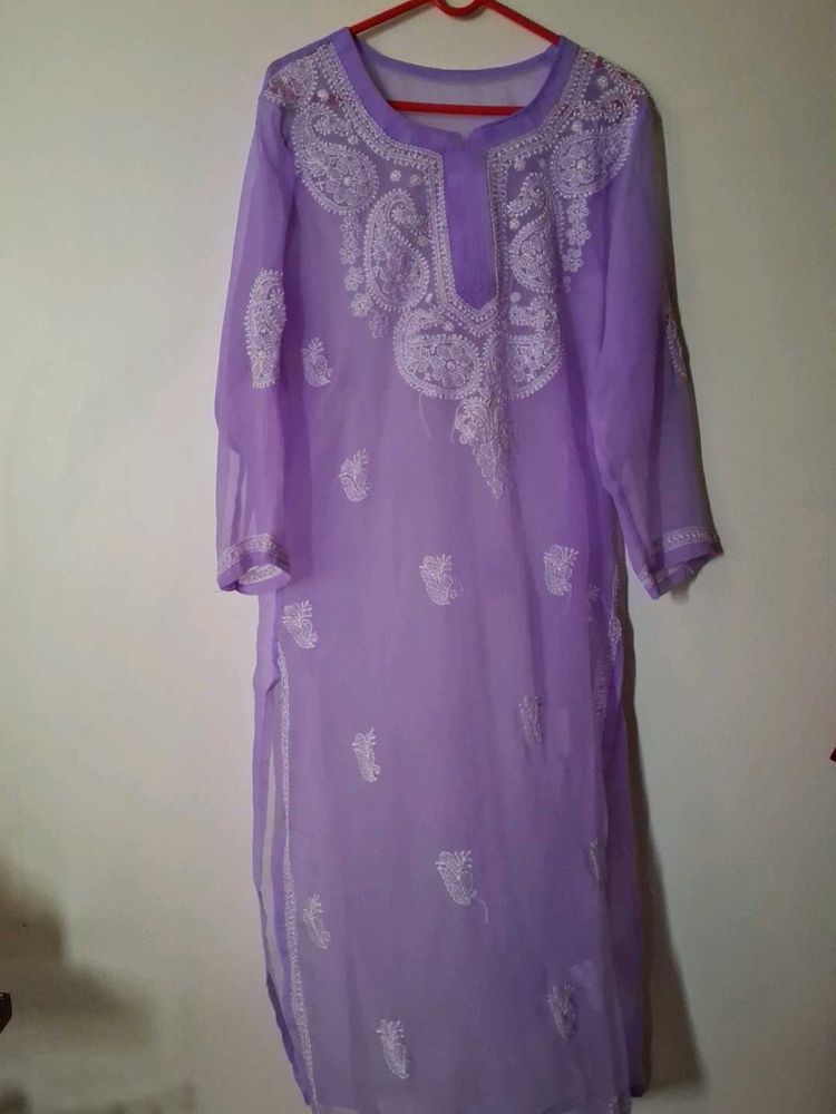 Lilac Embroidered Kurti, Both Side Added