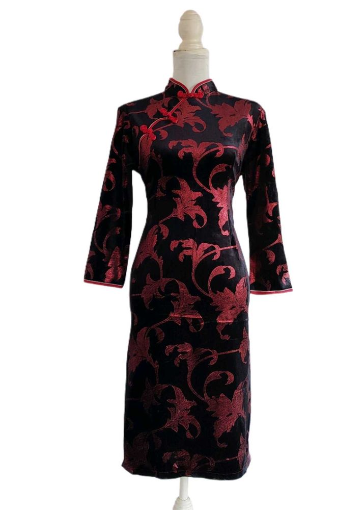 Floral Cheongsam Velvet Dress