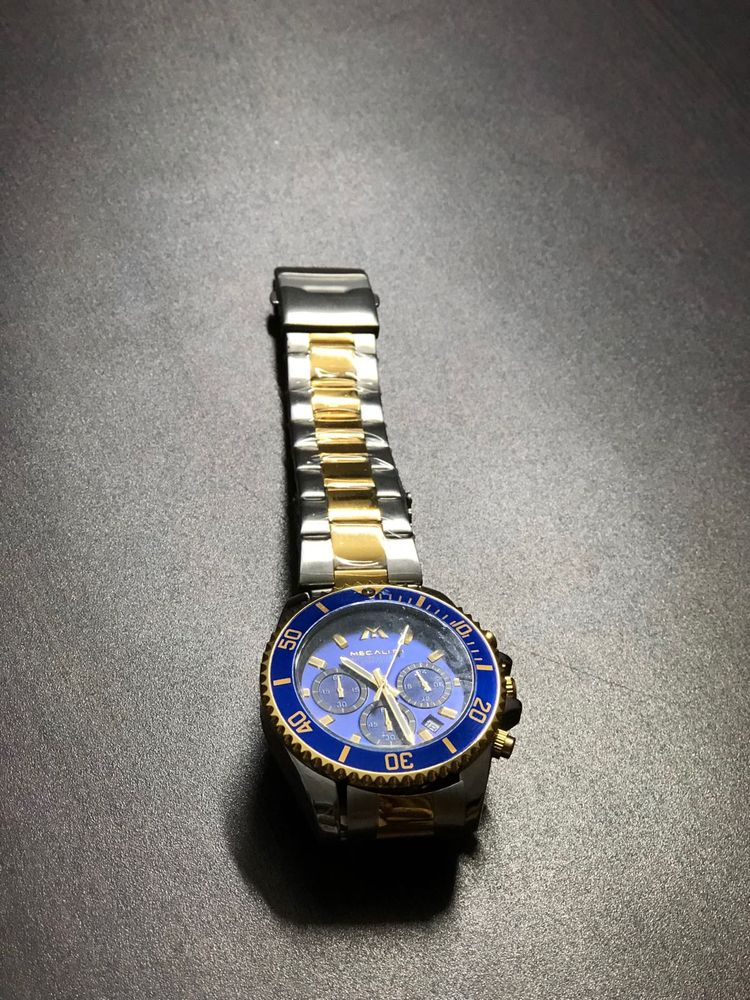 Megalith Men&#39;s Blue and Gold Chronograph Watch