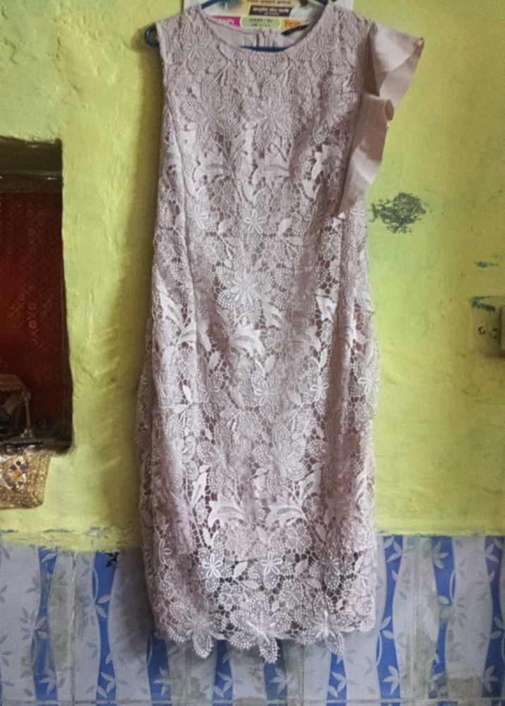 Lace Midi Dress with Ruffle Detail