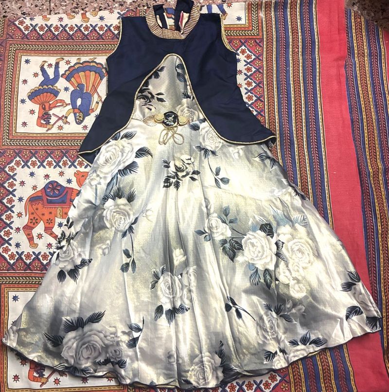 🌹Stylish Navy &amp; Silver Floral Frock for Girls