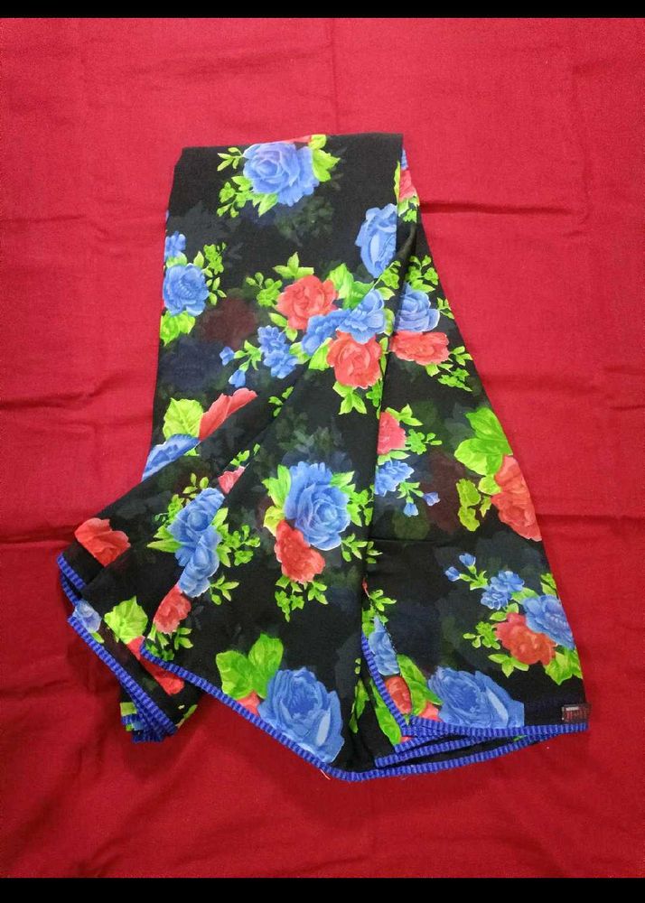 Floral Black Chiffon Saree