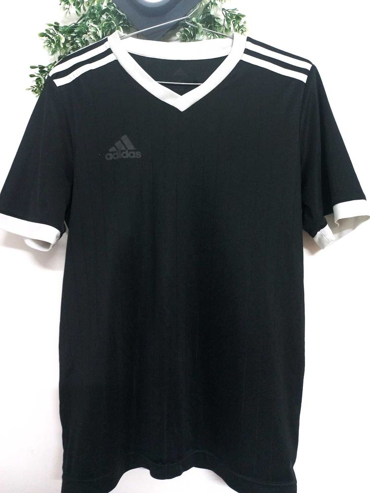 Adidas Black &amp; White Striped Jersey - Size M